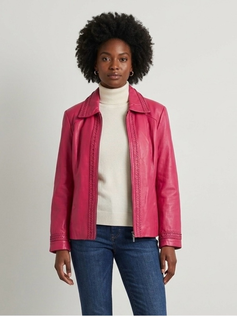 Vintage Red Leather Woven Statement Jacket by Guillaume (Size Medium)